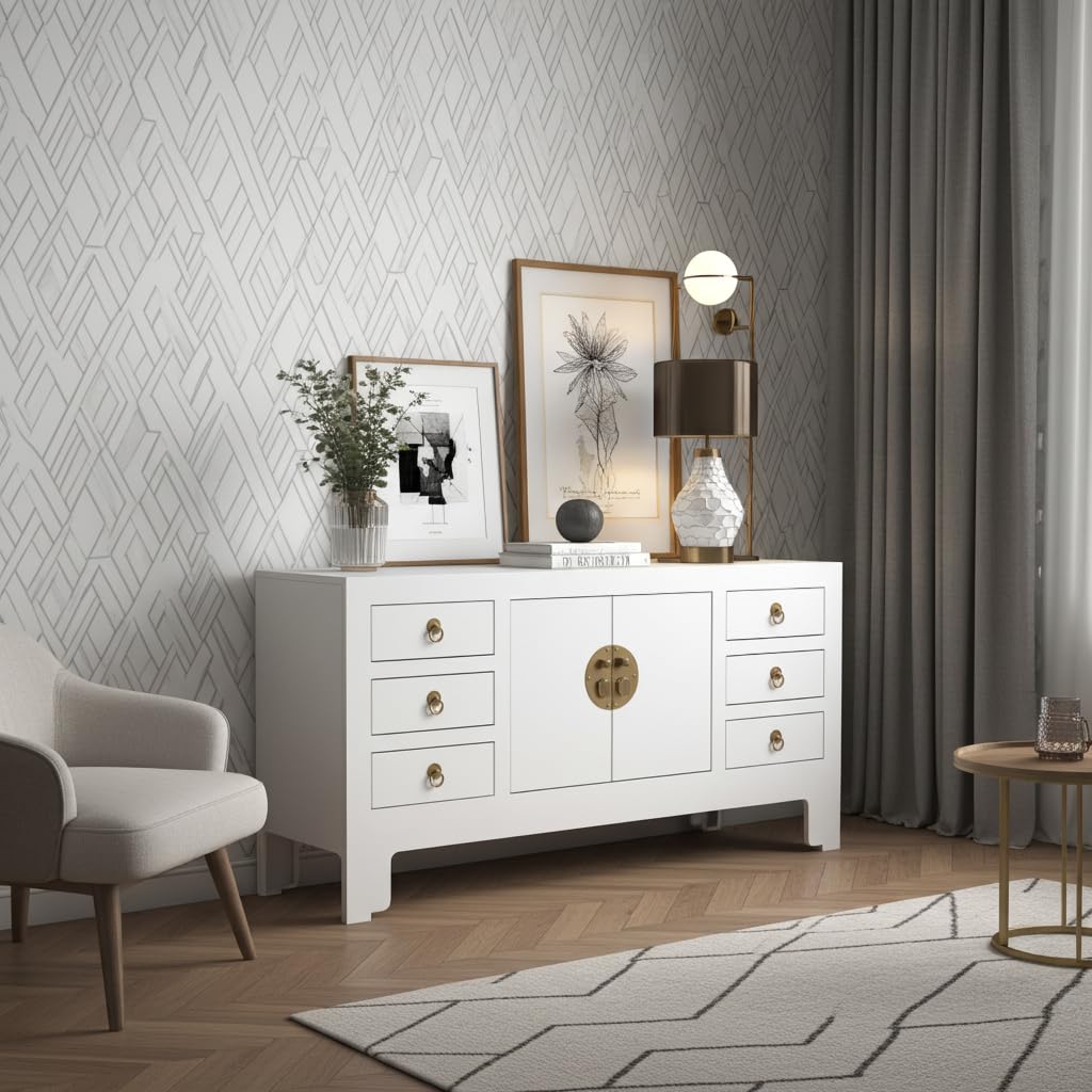 Fine Asianliving Mobile TV Cinese Bianco Neve - Orientique Collezione L121xP37xA61cm Chinesischer TV schrank China Oriental Asiatique Fernsehschrank TV Regal TV Tisch TV Möbel TV Board