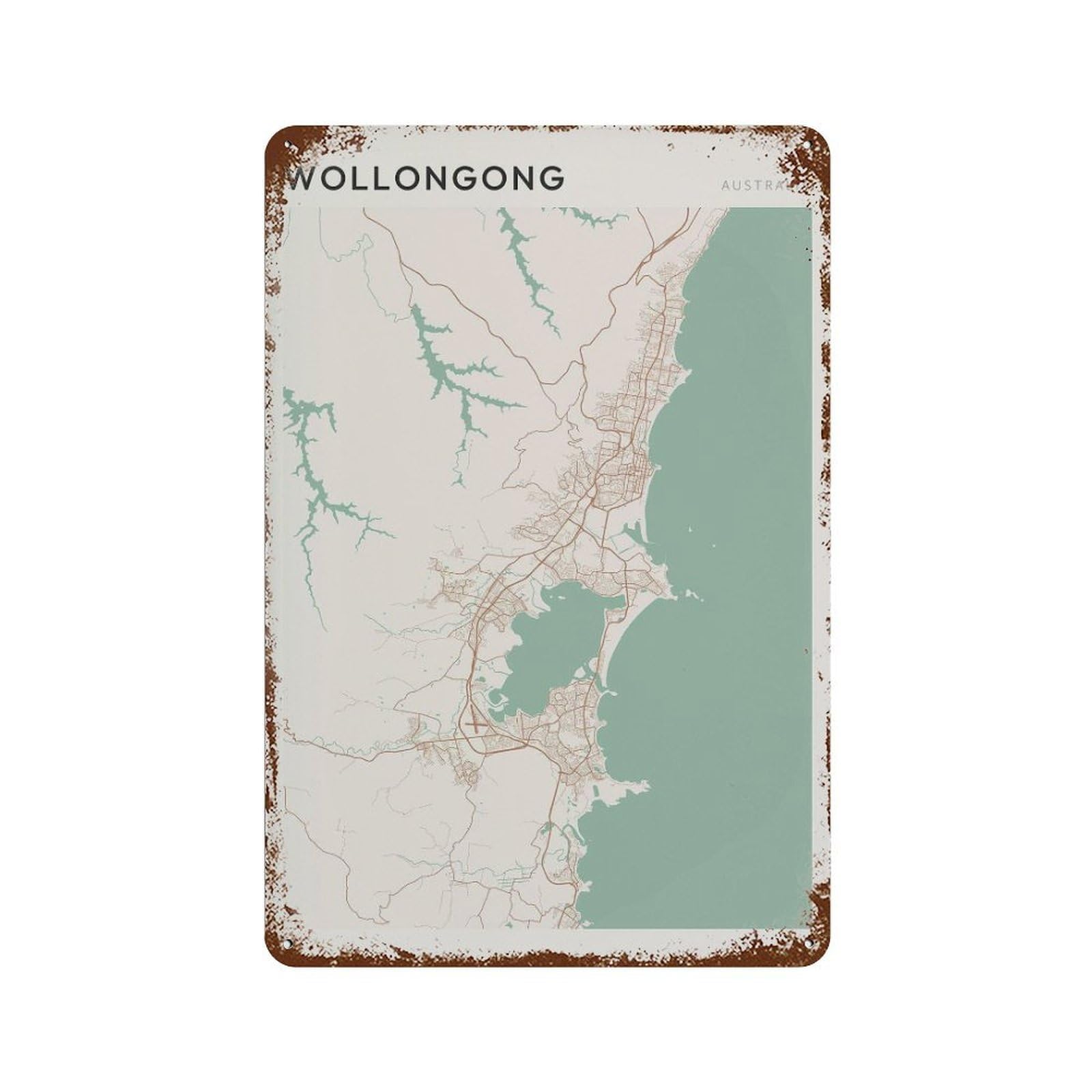 xiaoxiaoshen Wollongong Map City Australia Wall Decor Art Metal Tin Poster Modern Home Decor Art Home Bar Shop Decorations Vintage Sign 30x20cm