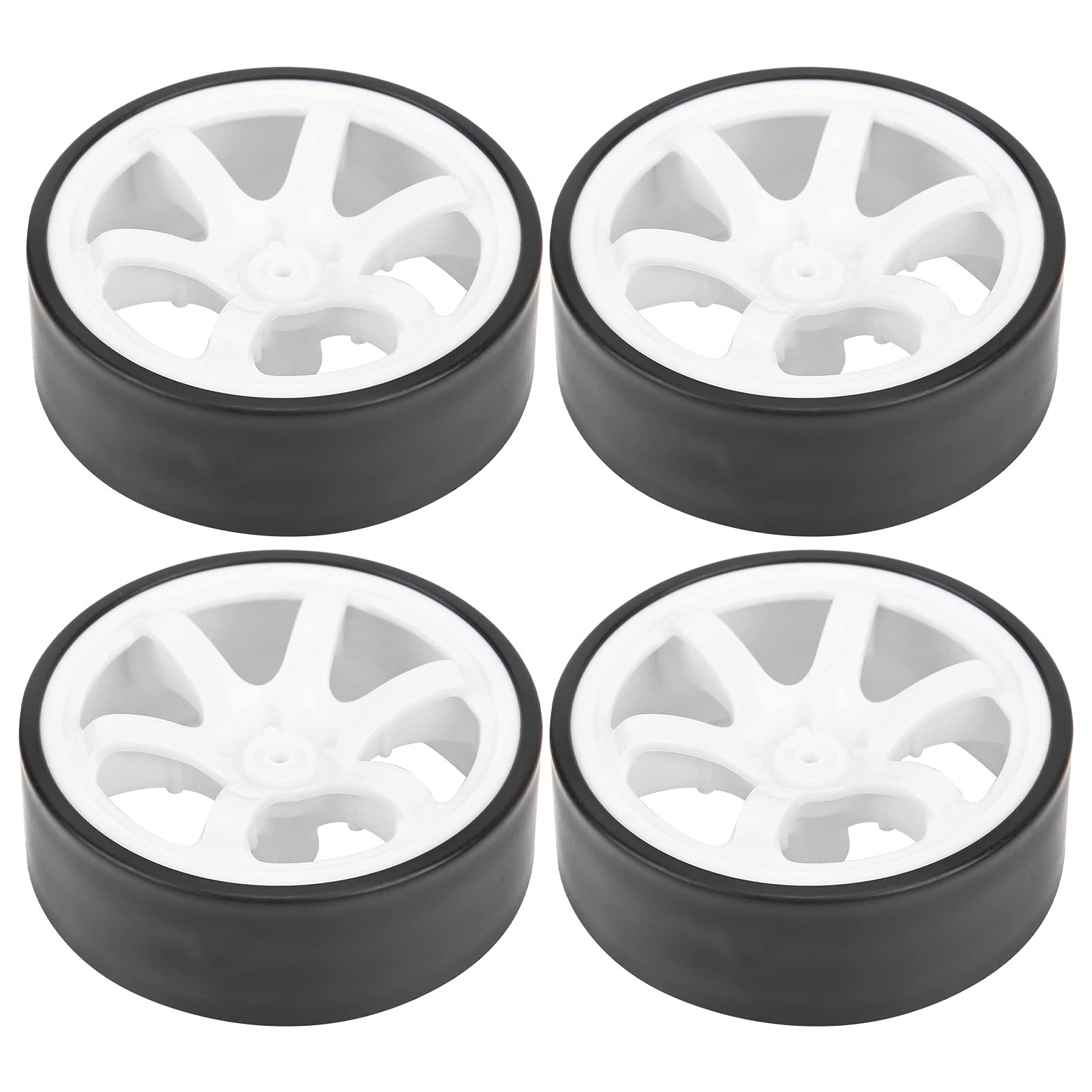 4 Llantas De Plástico RC De 6 Radios Con Neumáticos De Goma Para Coches 1/10 1/12 1/14 1/16 Drift - Mejora Tu RC Drift Car (Blanco, Diámetro 68mm)