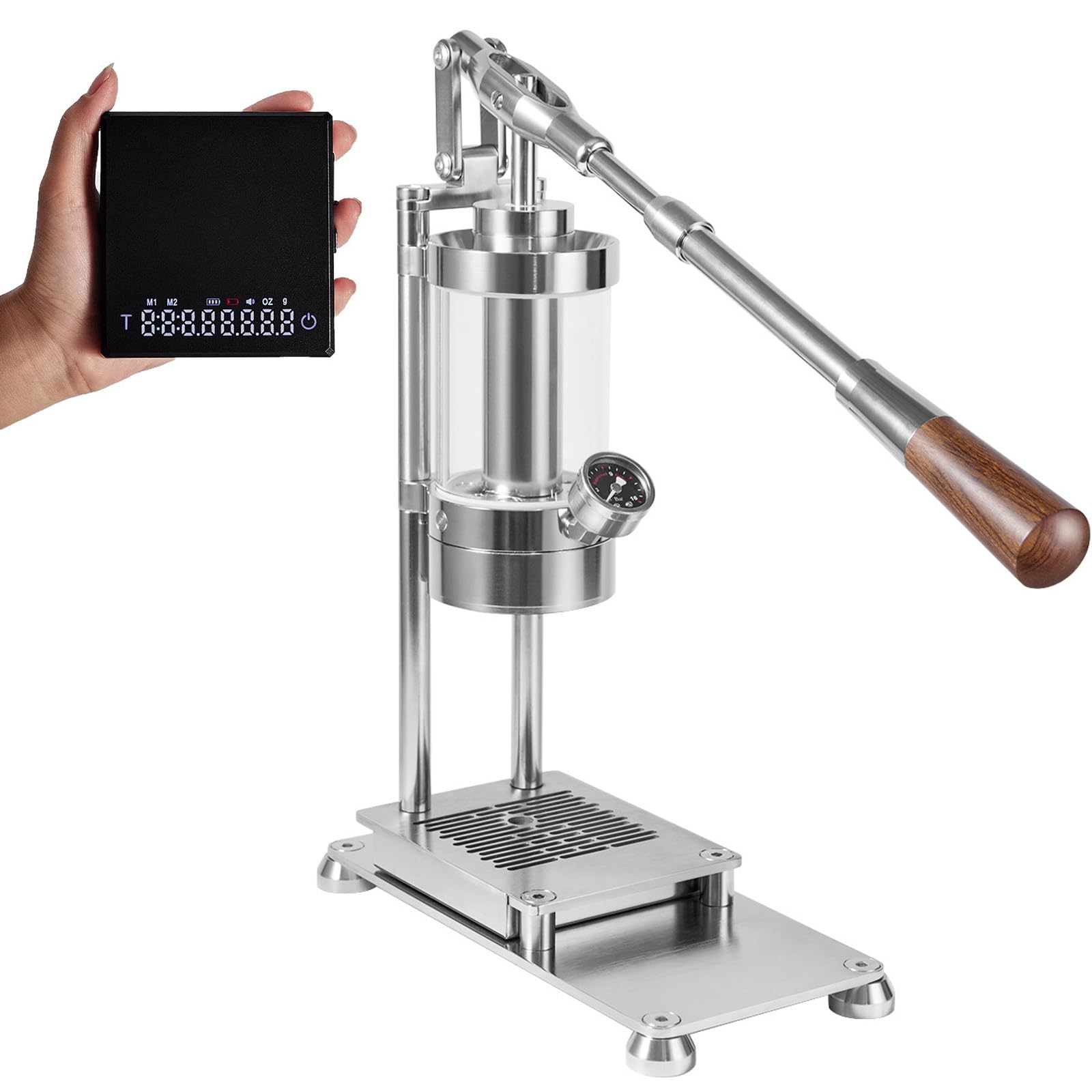 Cafetera Retro de Palanca, Cafetera de Palanca Manual, 345ml, Control Presión 1-16 Bar, Filtro 58mm, para Baristas Profesionales, Cafetera de Piston Manual Set+DigitalScale