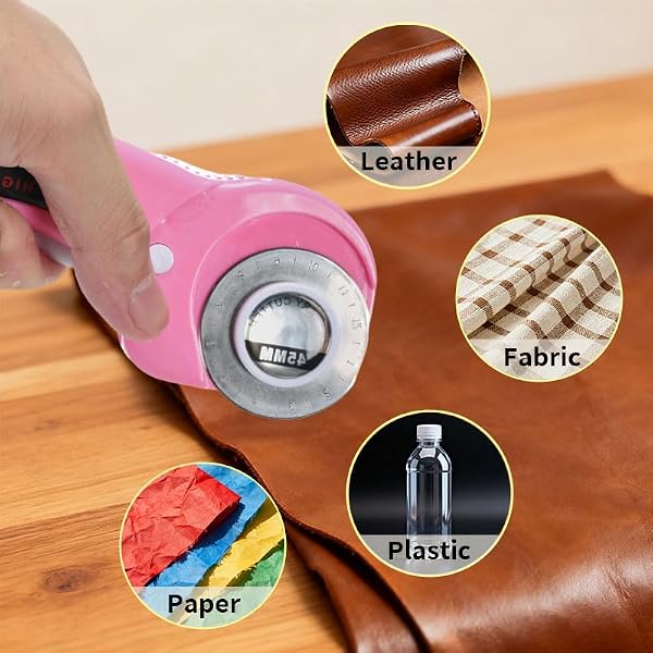 Rotary Cutter for Fabric, 45mm and 28mm Rotary Cutters Kit with Extra 10 Blades, Ergonomic Rolling Cutter with Safety Lock, Suitable for Leather, Crafting, Sewing, and Quilting Fabric (Pink) by VortecSys - Image 8