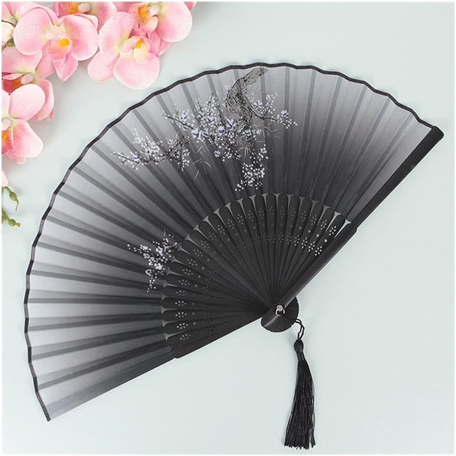 Folding Fan Chinese Style Summer Dance Decorative Folding Fan, Bamboo Wood Silk, Printed Folding Fan, Special Outdoor Portable Gift Folding Fan (9) (9) (17)