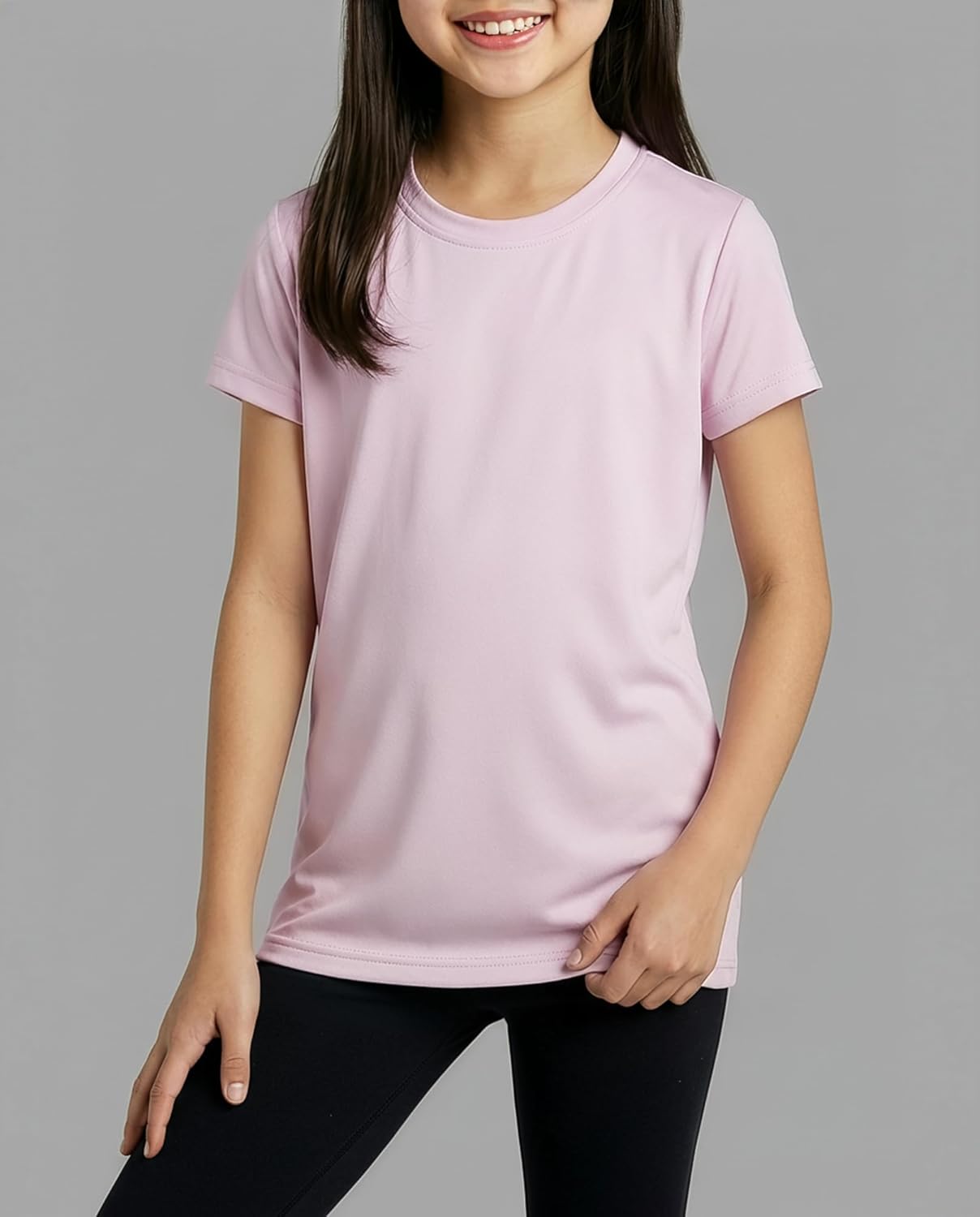 Real Essentials 5 Pack: Girls' Short Sleeve Dry-Fit Athletic T-Shirt - Active Gym Crew Neck Tops for Teens Kids (Ages 4-16) - Image 3