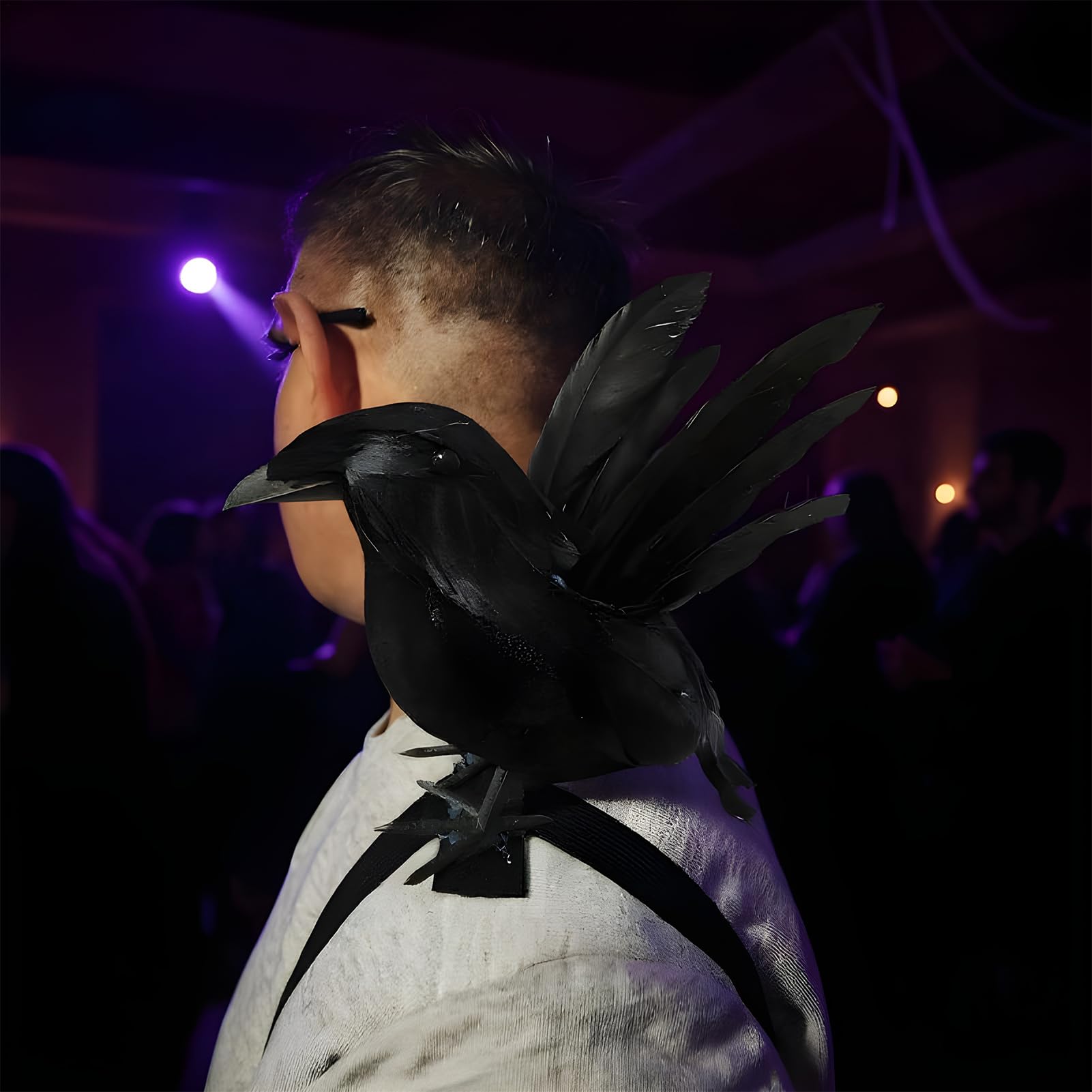 Statua wrony - Halloween sztuczny kruk, rekwizyt cosplay z elastyczn? opask? akcesoria do kostiumu do wewn?trz ogrodu podwórka rami? zewn?trz nagrobki nawiedzony dom podwórko dom