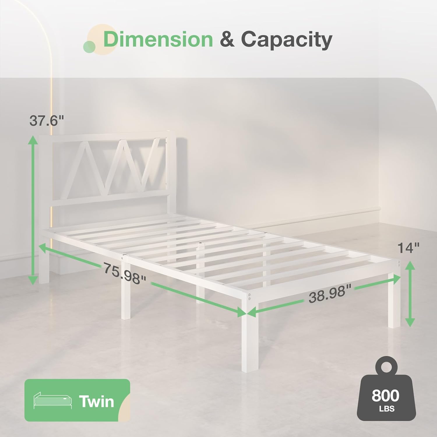 Novilla 14 Inch Twin Bed Frame with Headboard, White Metal Platform Bed Frame, Twin Size Bed Frame No Box Spring Needed, Easy Assembly
