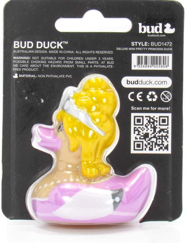 Pretty Princess (mini) Rubber Duck Bath Toy by Bud Ducks | Elegant Gift Packaging - "Prettier in pink! | Child Safe | Collectable