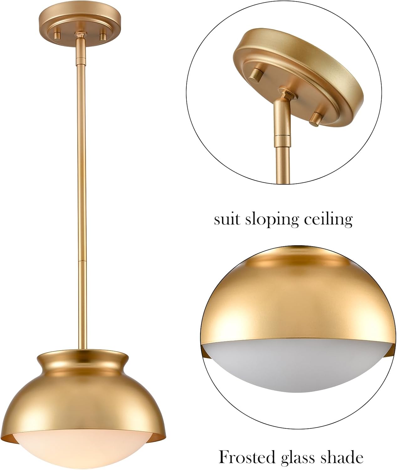 Moose Gold Pendant Light Fixture Dome Brass Pendant Lights Kitchen Island with Milky Glass for Dinning Room, Living Room, Bedroom, Hallway, Entryway