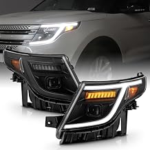 Compatible with 2011-2015 Ford Explorer Halogen Upgrade Black LED Sequentail Signal Projector Headlights Pair Left+Right