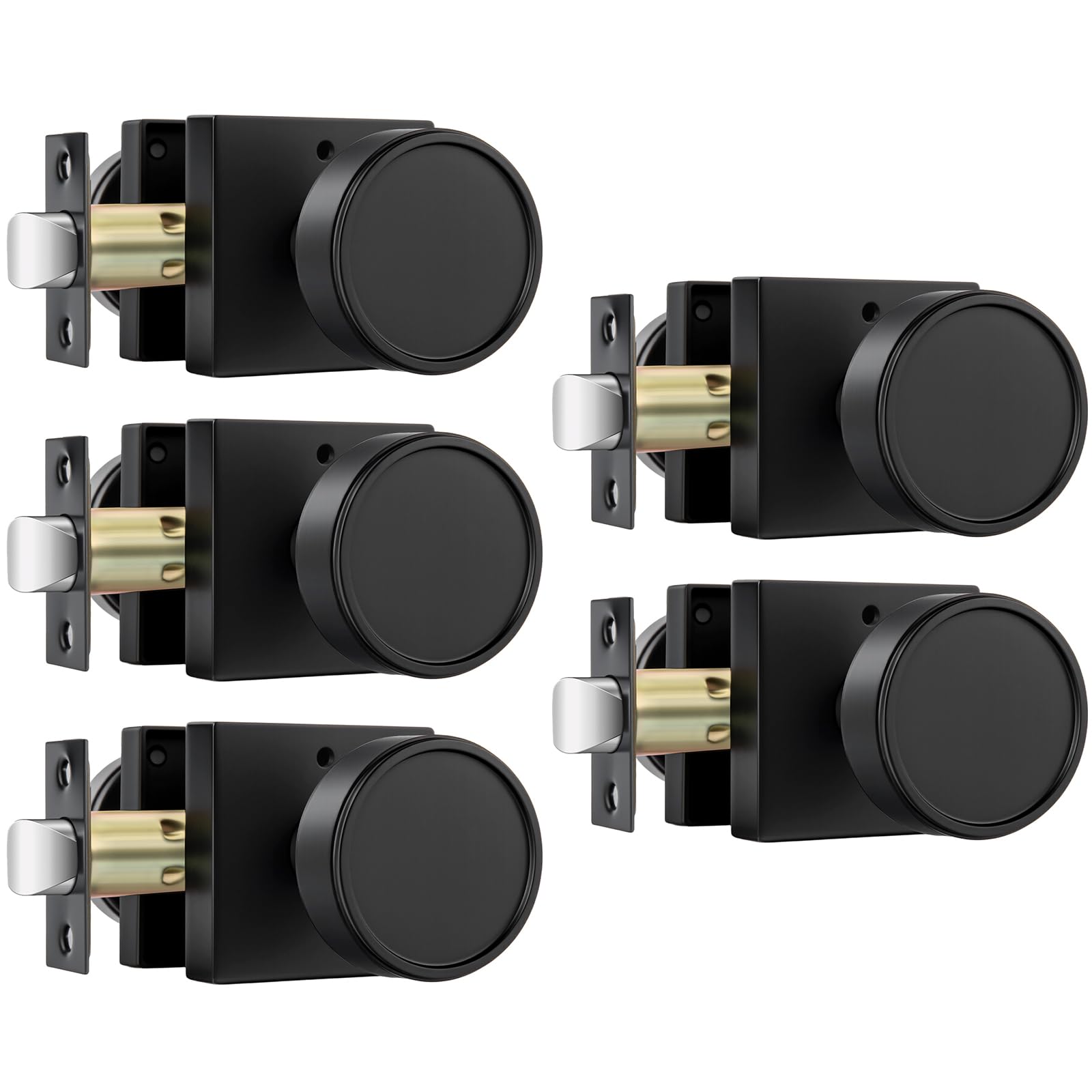 Brushed Gold Door Knobs - 6 Pack Privacy Knobs -21