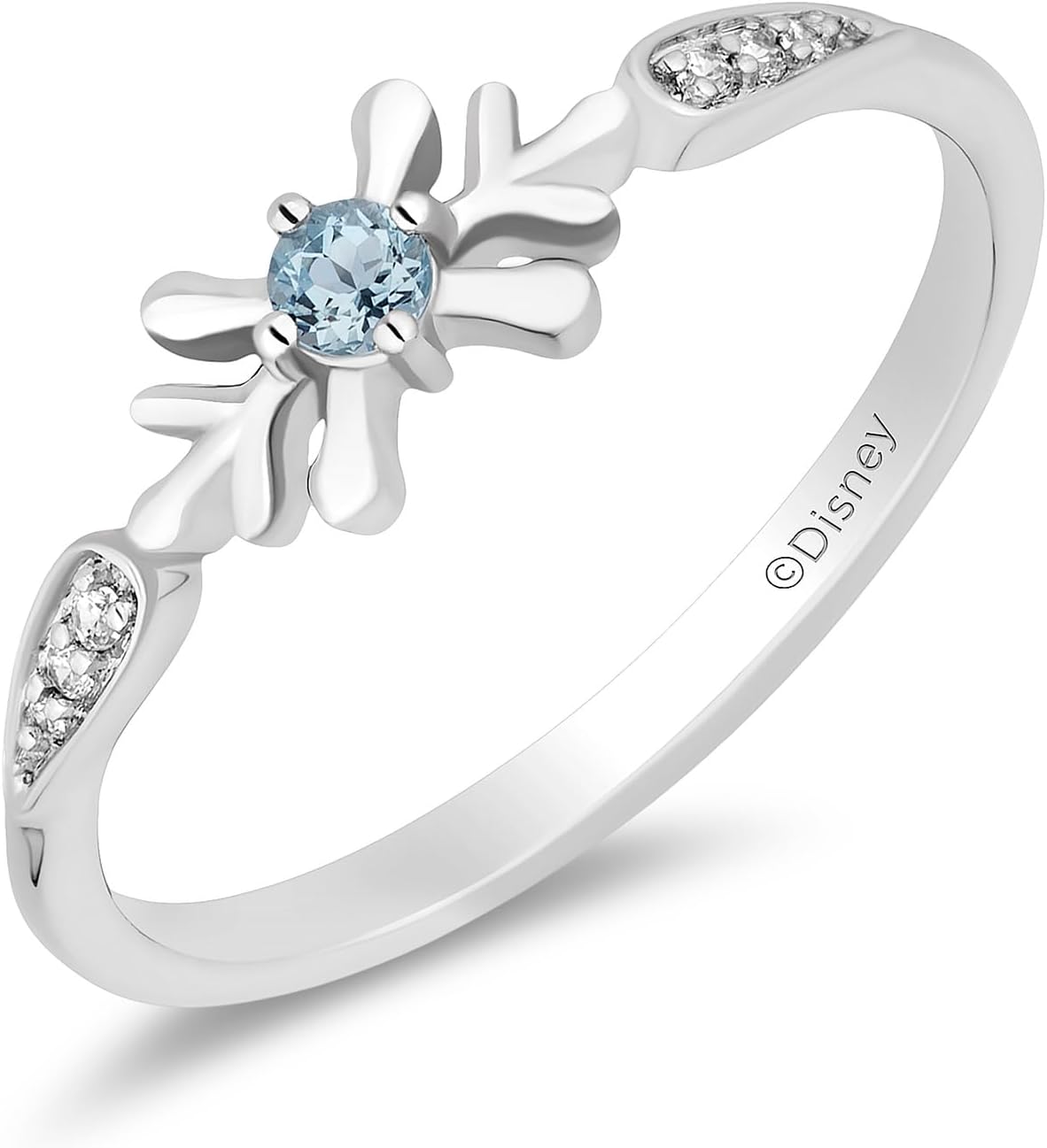 Jewelili Enchanted Disney Fine Jewelry Sterling Silver with Accent Diamonds and Aquamarine Elsa Ring