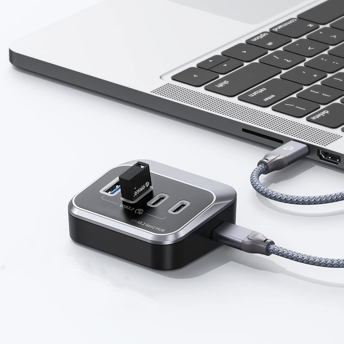 Huba Przenośny przedłużacz koncentratora, 2 porty USB 3.2 i 2 porty typu C z portem zasilania 5 V/3 A, długość przewodu 10 Gb/s, 0,5 m do komputera stacjonarnego, laptopów