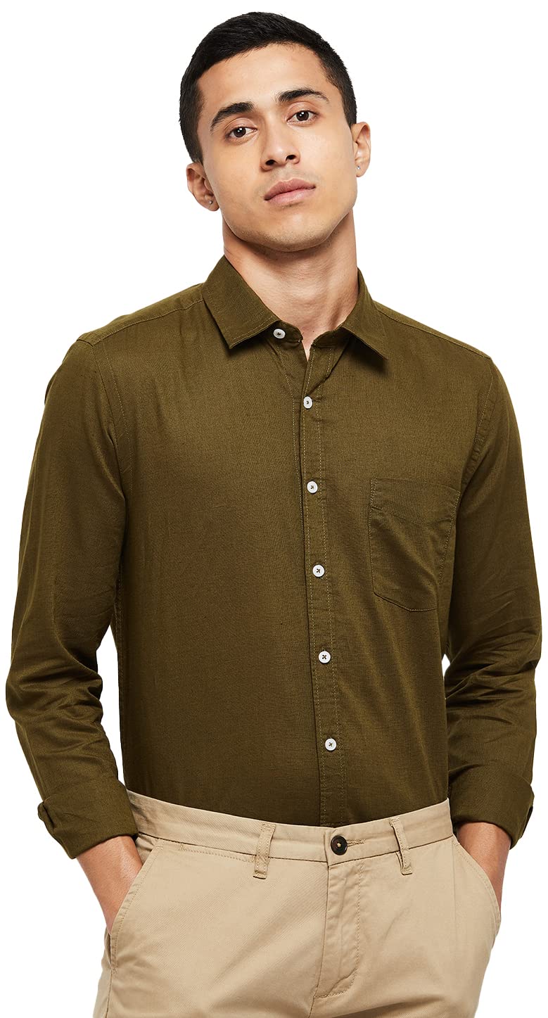Men's Solid Slim Fit Smart Casual Shirt