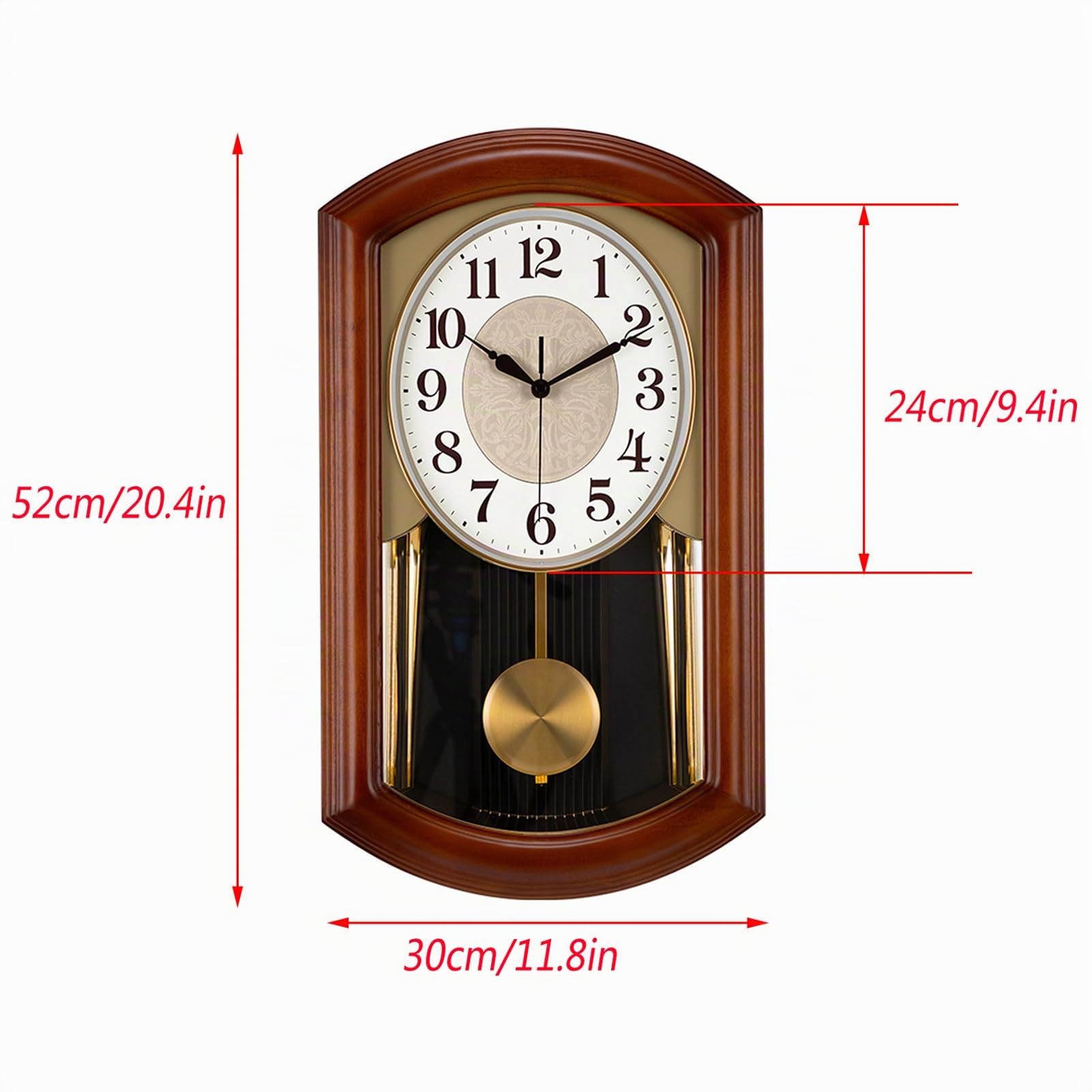 AOKLEY Reloj de Pared de péndulo 52 * 30cm, Reloj de pendulo, Reloj de carrillon Antes de Las campanadas, Fabricado en Madera