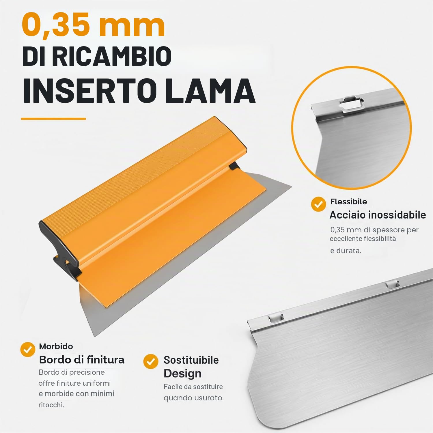 Set Lame per Rasatura 30/50/80 cm | Tre Lame in Acciaio Inox con Ricambi, Manico Telescopico e Valigetta per Pareti, Soffitti, Stucco e Cartongesso