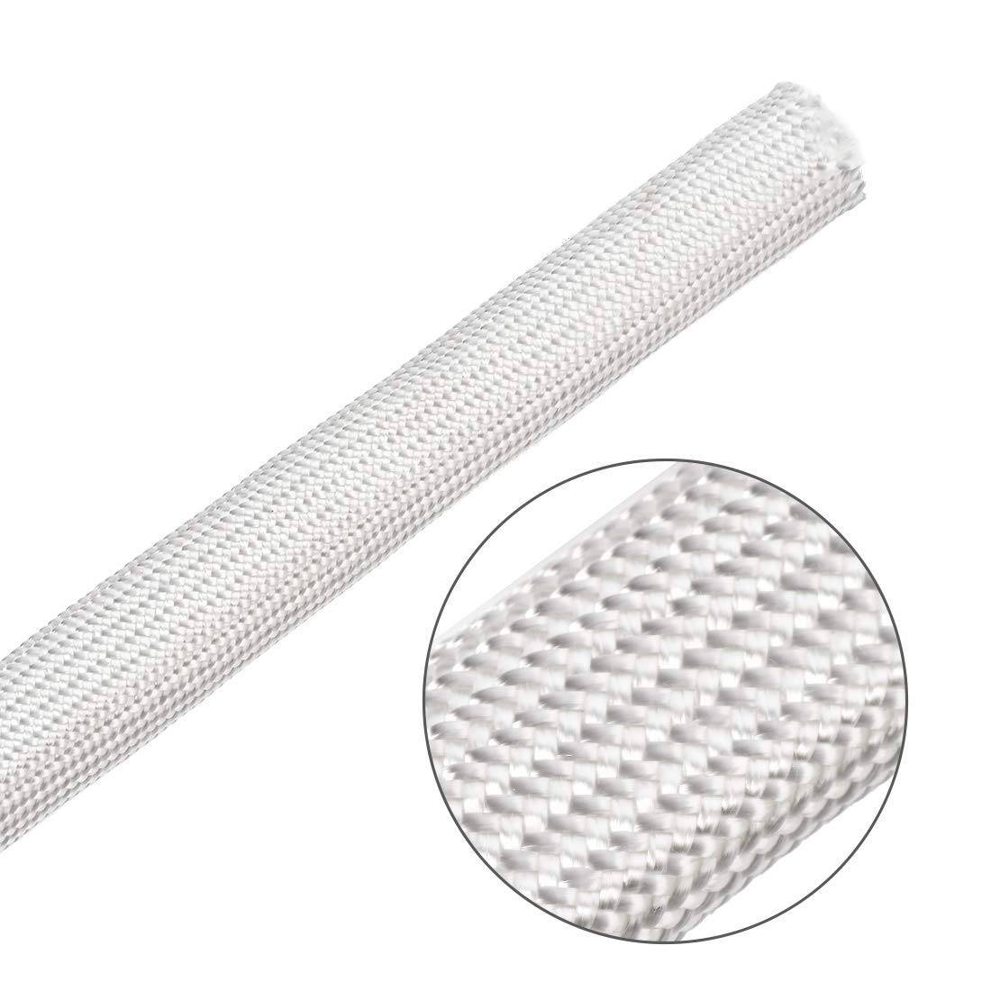 sourcing map Funda trenzada de aislamiento, manga de fibra de vidrio de alta temperatura de 9.8 pies a 14 mm, color blanco