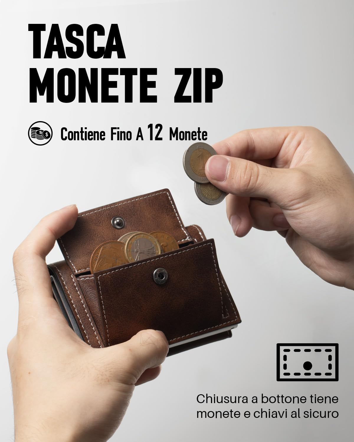 Portafoglio Pop-Up da Uomo con Tasca per Monete, Portafoglio Trifold con Finestra ID, Porta Carte RFID Intelligente con 6 Scomparti per Fino a 11 Carte (Marrone)