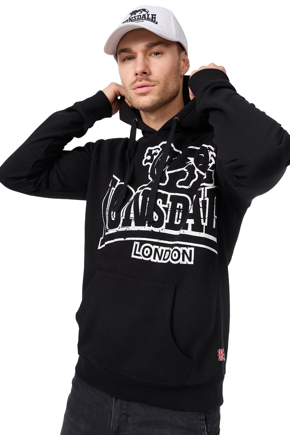 Lonsdale London Men's TADLEY Hooded Pullover, Black/Ecru, XXX-Large