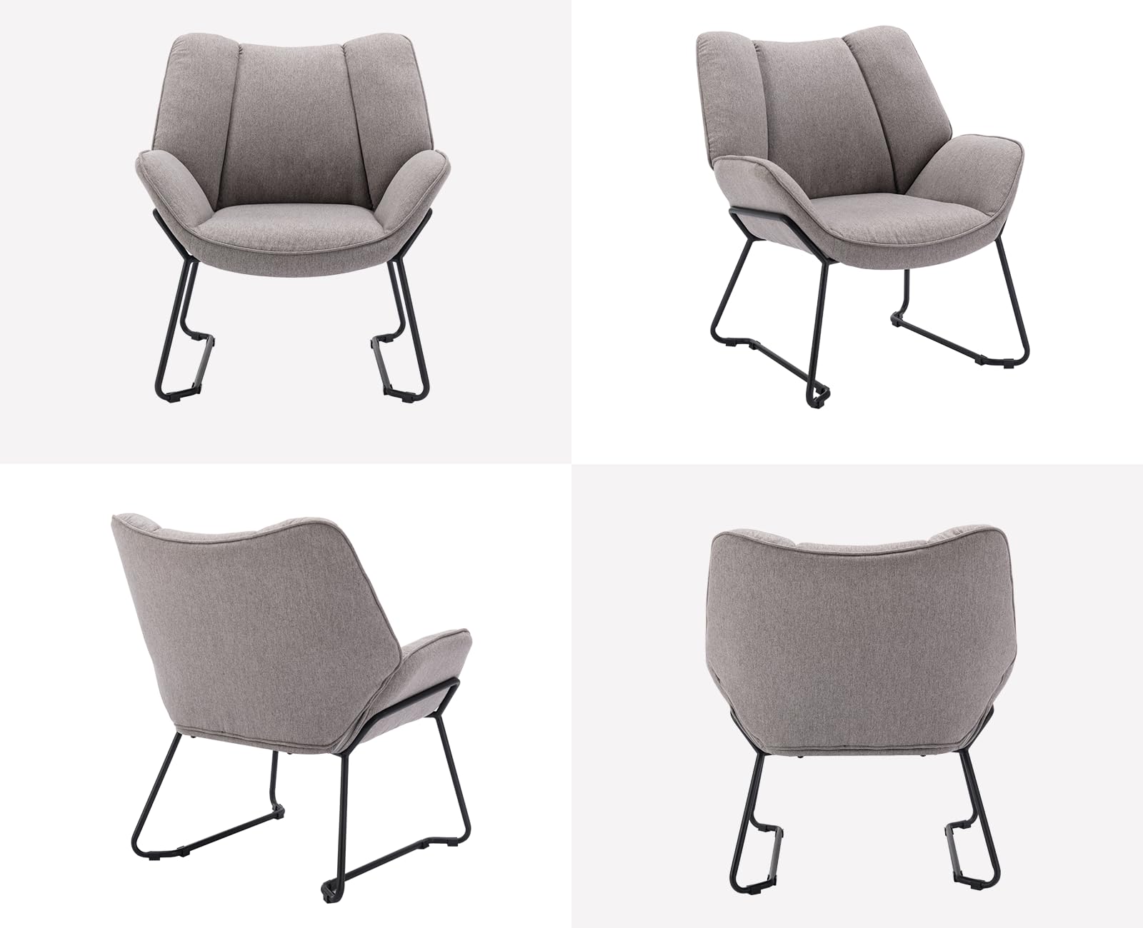 chairus Sillón de Salón Moderno de Lino Butaca Ocio de Dormitorio con Reposabrazos, Sillón Tapizado Lectura con Patas Negras para Hogar/Sala de Estar, Gris
