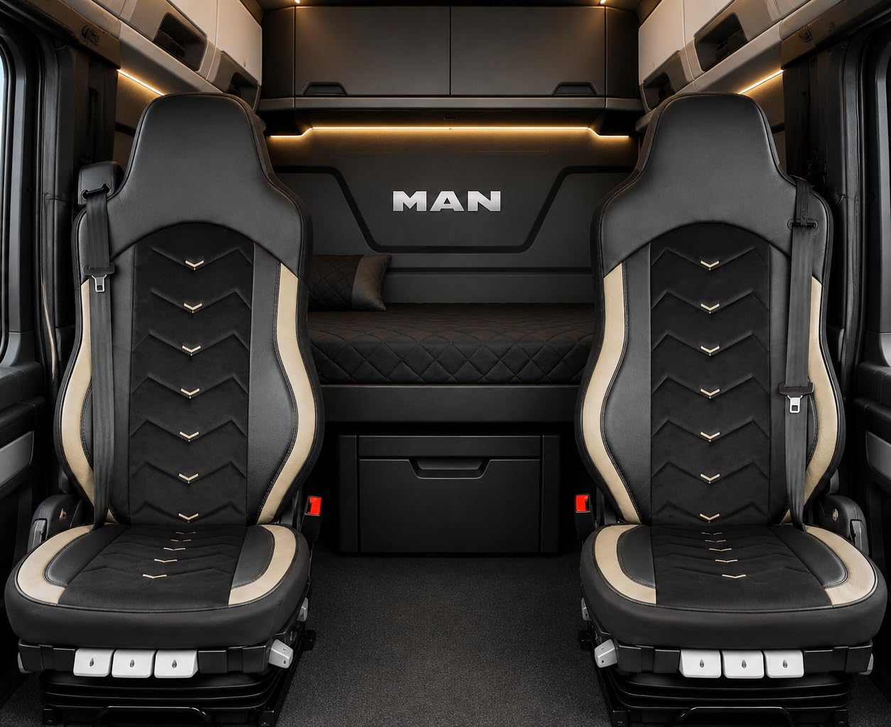 Generisch Sitzbezüge Passend Für MAN TGX TGS TGM TGL 2015–2020 LKW 1+1 Leder/Alcantara Passform Schonbezüge Schwarz mit Beige