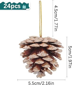 24PCS Pine cones Christmas Snow White Natural Pinecone Rustic Frosted Dried Pinecone with String Pendant Mini Pinecone Picks for DIY Crafts Holiday Wreath Christmas Tree Party Supplies Ornaments Decor