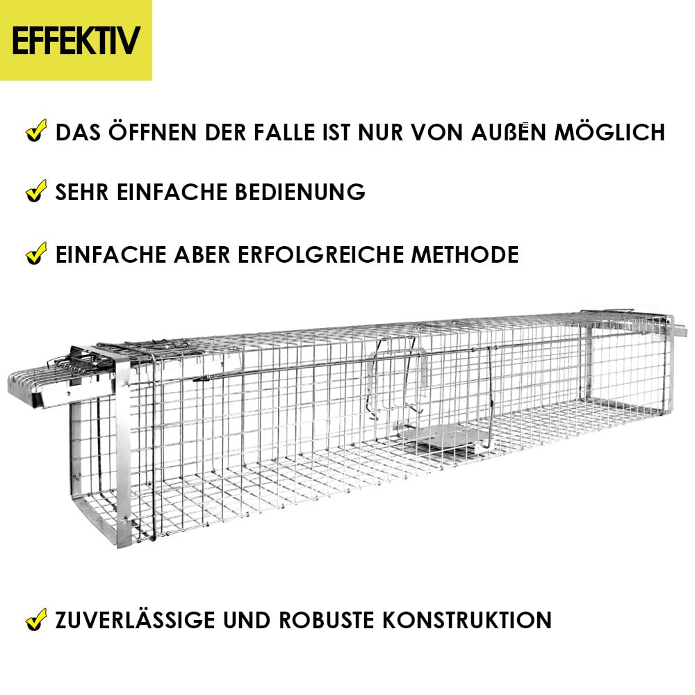 Lebendfalle 180 x 34 x 34 Heavy Drahtfalle Marder Lebend Garten Kaninchen Abwehr Umsiedeln Falle Haus Waschbär Fuchs größere Tiere Zubehör Vertreiben Dachboden Petigi