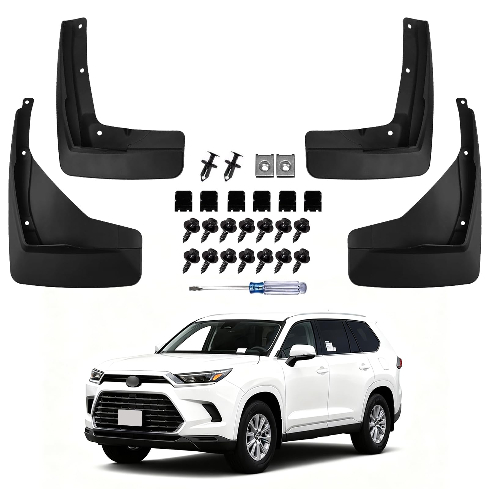 Photo 1 of Durahalt No-Drill Mud Flaps for Toyota Grand Highlander 2024 2025 2026 XU80 SUV, Heavy Duty Thermoplastic Mud Guards OEM, Front & Rear All Weather No Drilling Required Splash Guards 4PCS Accessories