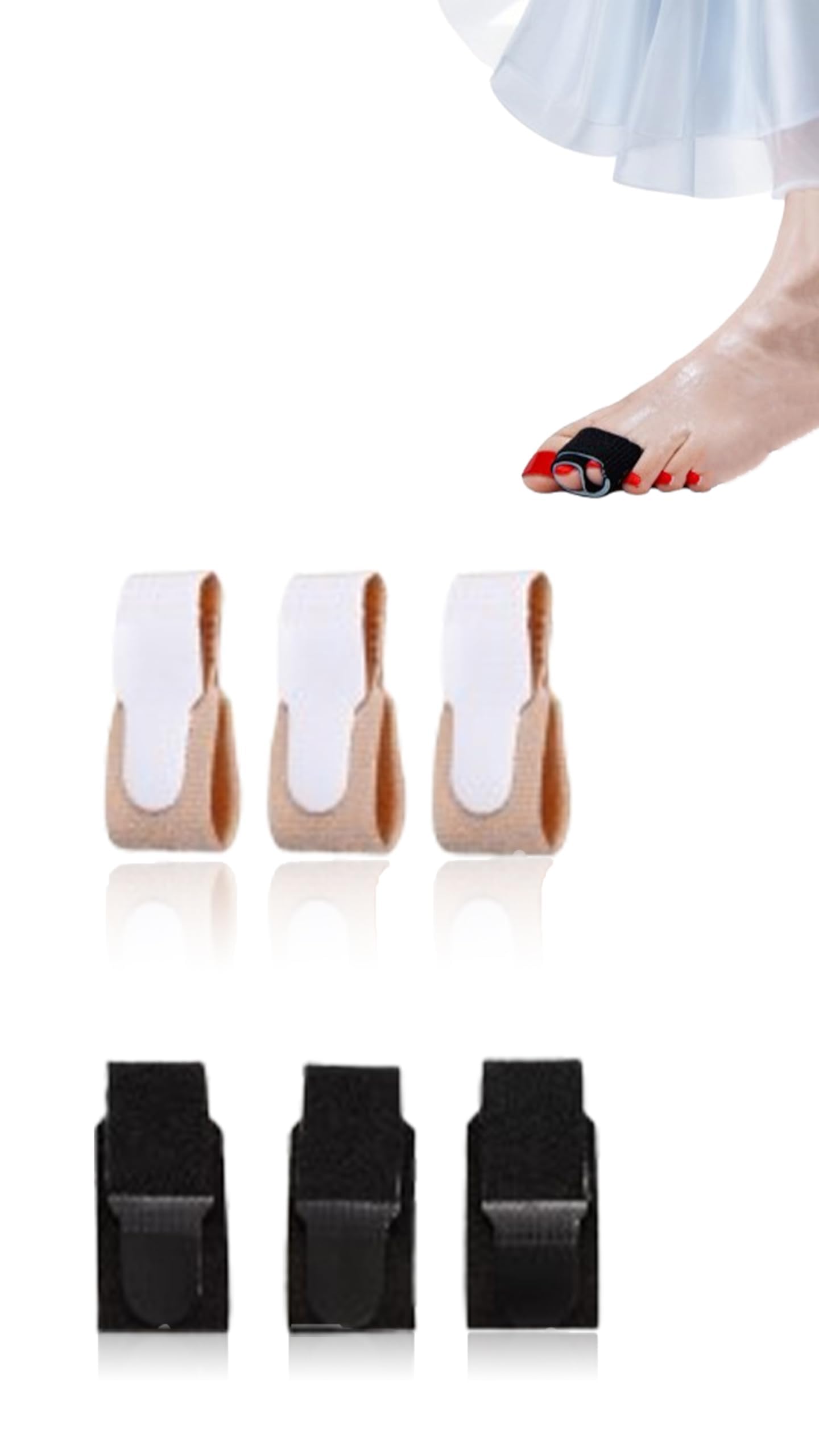 Sweet seven Broken Toe Wraps, 6 PCS of Toe Bandages Protectors, Hammer Toe Separator Splints, Cushioned Corrector, Corrector for Overlapping Toes, for Broken Toe, Hammer Toe, Bent Toes(3*Skin&3*Black)