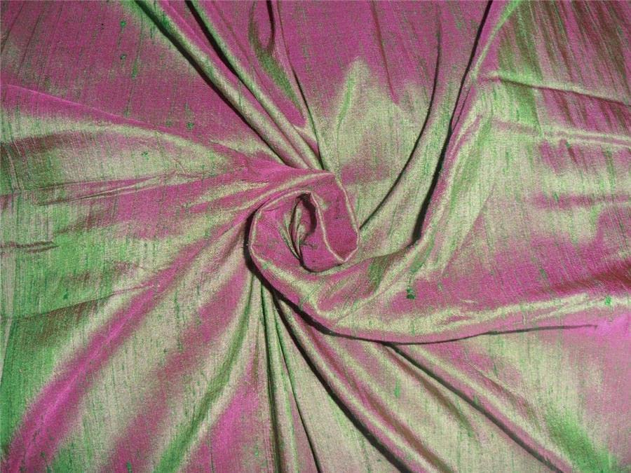 Tissu en pure soie Dupioni haut de gamme rose et vert pour haute couture