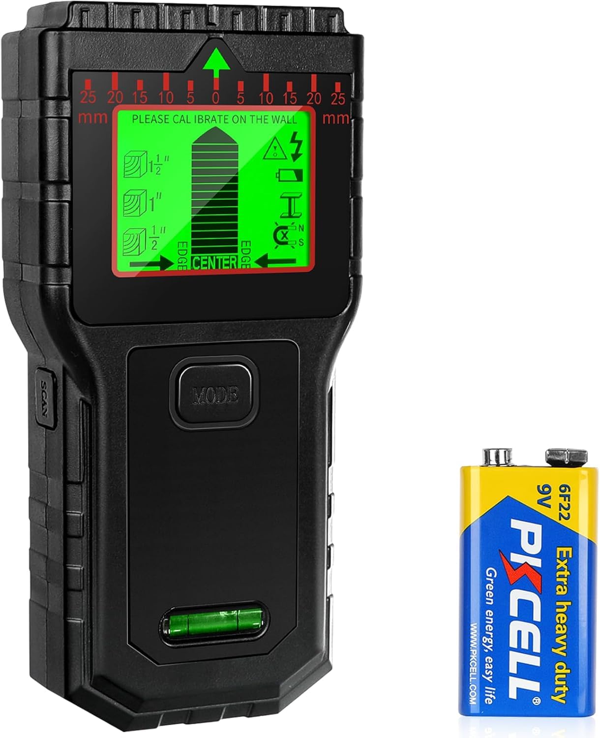 Sensore scanner da parete 8 in 1 con display LCD e allarme audio per legno, CA, filo vivo, bulloni metallici, rilevamento tubi (nero)