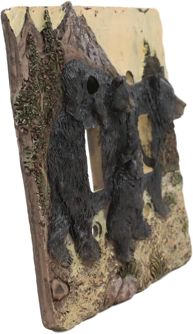 Ebros Set of 2 Novelty Woodland Rustic Forest Black Bear Mother And Cubs Family Wall Electrical Cover Plate 3D Hand Painted Resin Western Bears Home Decor Accessory (Double Toggle Switch)