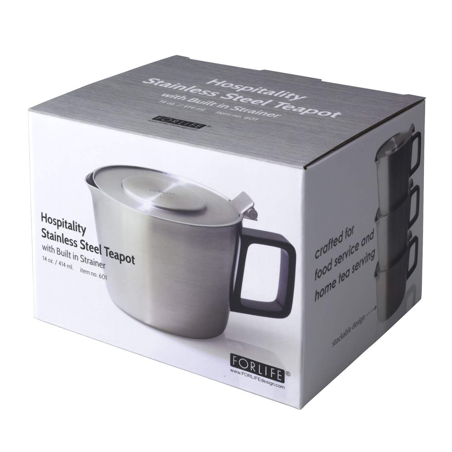 FORLIFE Hospitality Tetera con colador integrado, 14 onzas, acero inoxidable