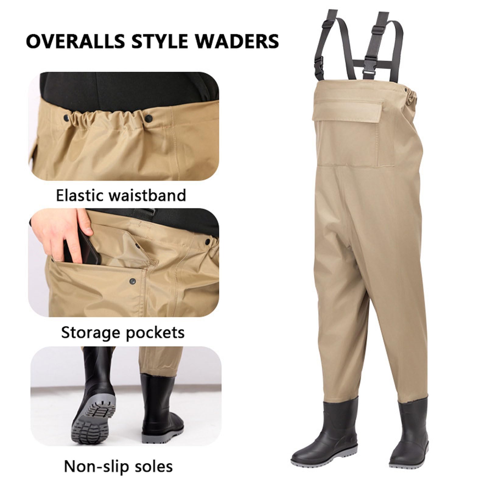 Vadeadores de Pesca para Hombres Transpirables Pantalones de Pesca Con Vadeo Hasta La Cintura,Waders del Pecho con Botas Tallas 38-45,correa ajustable,Para Pesca,Caza De Patos E Industria AcuáTica