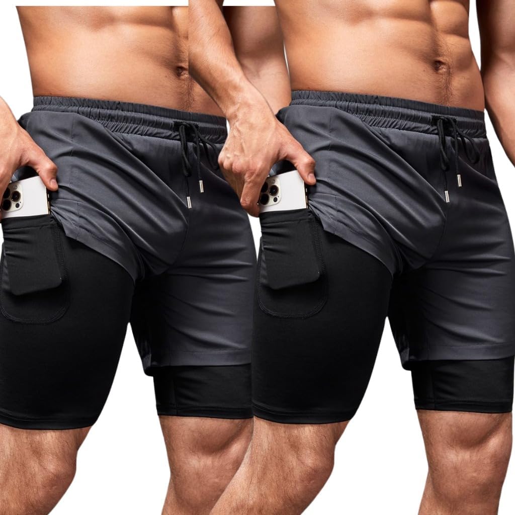 Avaliação Shorts Masculino 2 Em 1 Forrado - Kit Com 2 Peças M Preto 1