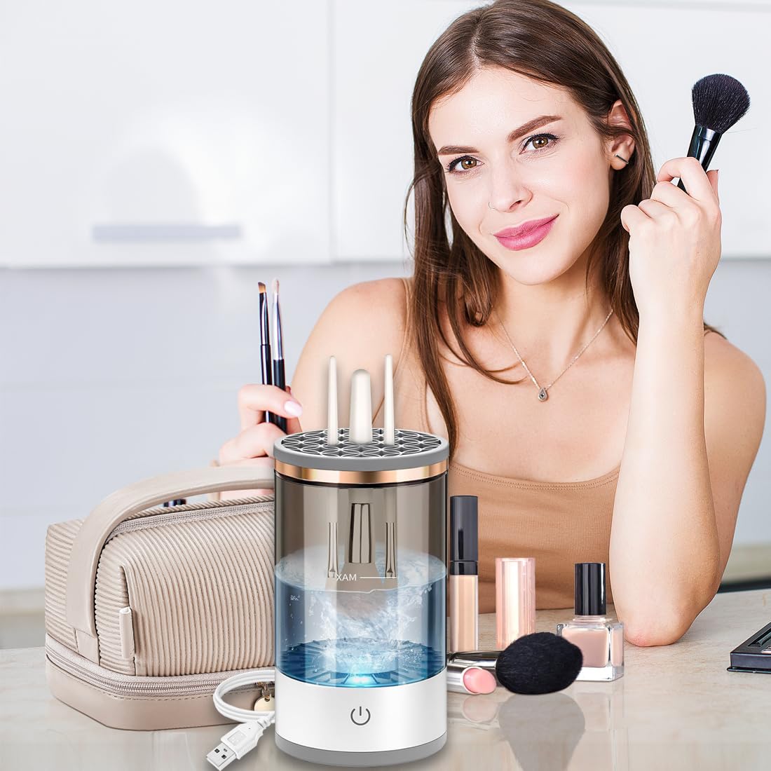 Limpiador de Brochas de Maquillaje Eléctrico 3 en 1 – Limpia y Seca en 30s USB Automático
