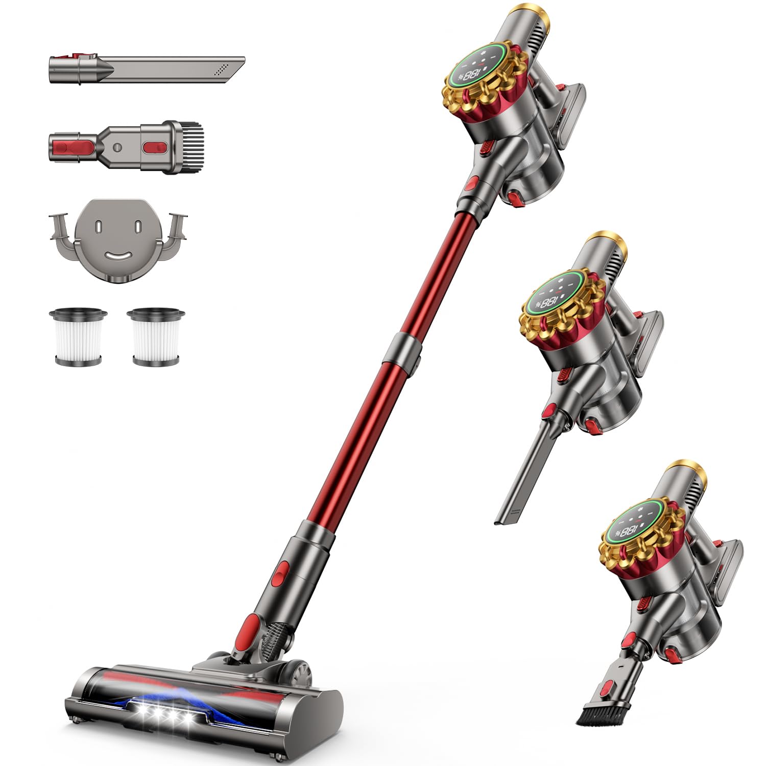 Aipoway Cordless Vacuum Cleaner 580W 50Kpa Vacuum Cleaners For Home, 65 Mins Battery Stick Vacuum Led Panel, Anti-Tangle, Self-Standing, 8-In-1