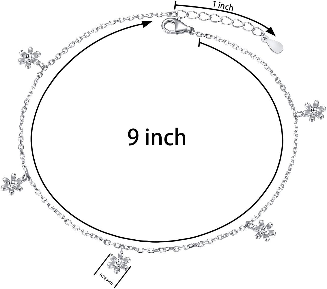 DAOCHONG アンクレット 女性用 S925スターリングシルバー 調節可能 足 ハート ロータス インフィニティ ムーン Sra