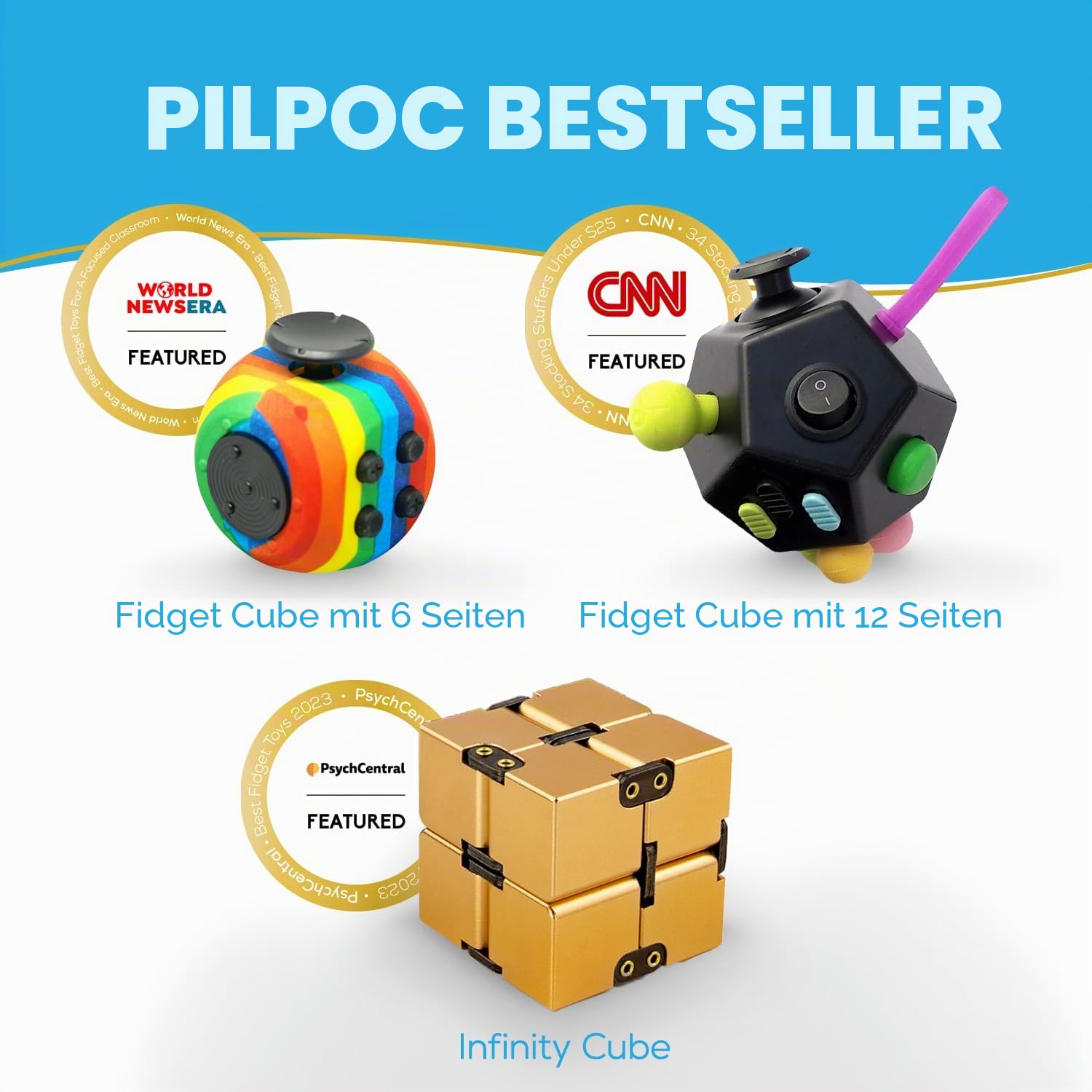 PILPOC theFube Infinity Cube Fidget Schreibtisch-Spielzeug – Hochwertiger Aluminium Unendlichkeitswürfel mit exklusiver Hülle, robust, schwer, Stressabbau, Angstzustände und Stressabbau für ADHS, TOC