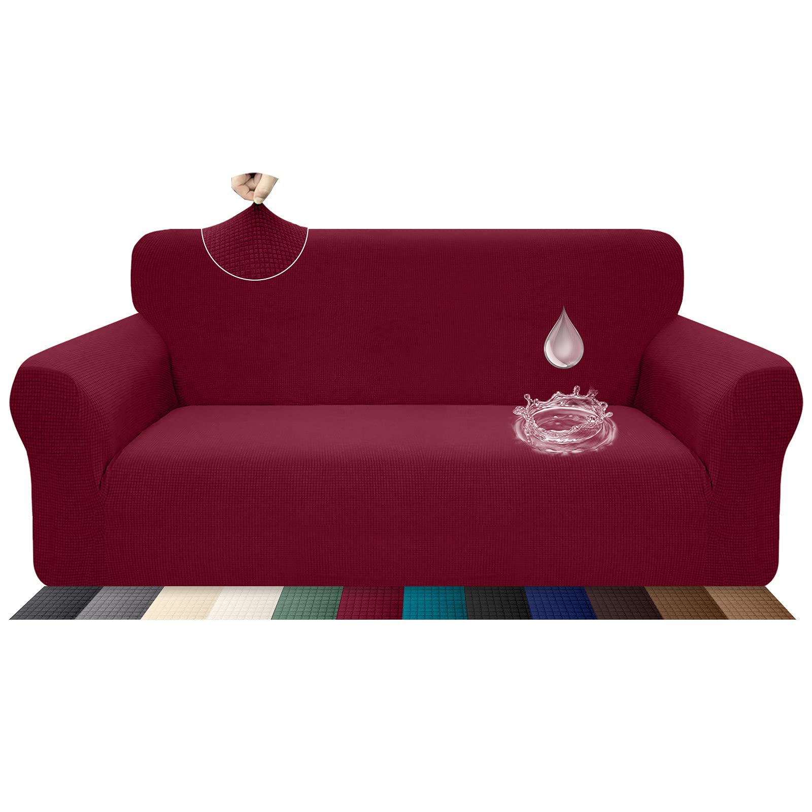 Earnmore Stretch Waterproof Sofa Cover for 4-Seaters, Stylish Pattern, Non-Slip, Scratch-Resistant Couch Cover with Non-Slip Foam (4-Seater, Burgundy) — image 1