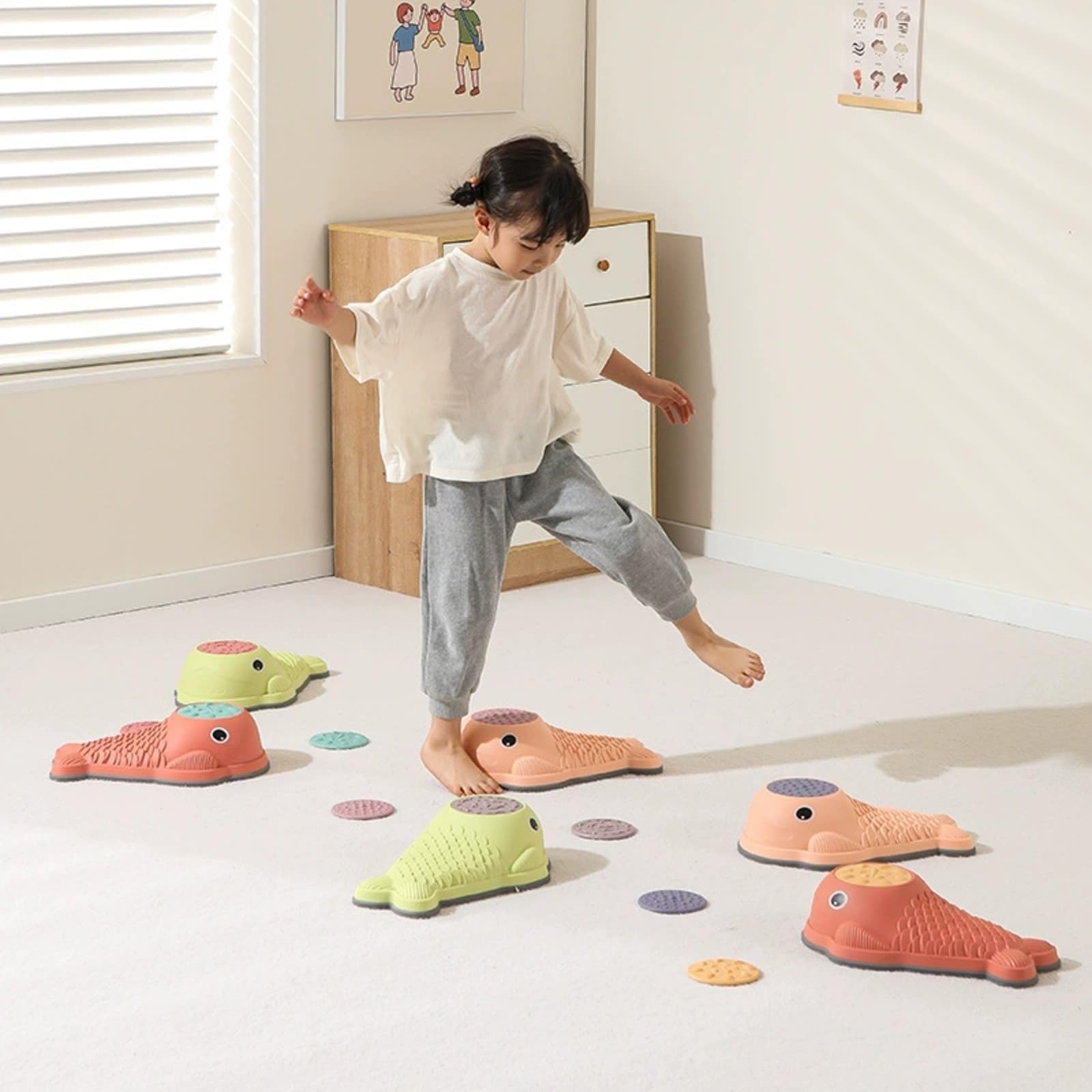 harayaa 6 Pièces Texturé Faible Hauteur Jeu D'équilibre Disque seoriel, Éducatif, Bloc Marche Masque c Rangement, pr École Maternelle