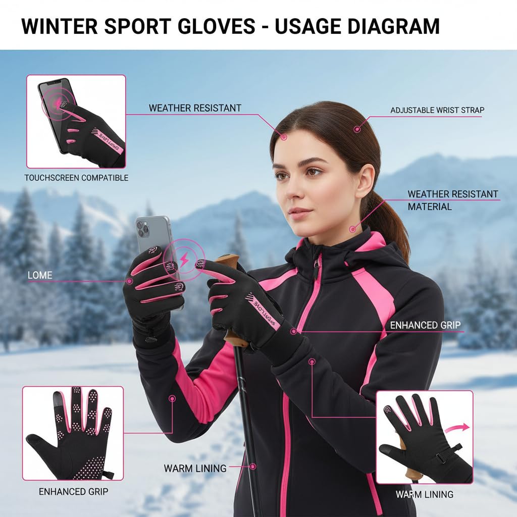 Guantes deportivos de invierno impermeables térmicos pantalla táctil antideslizantes poliéster acrílico para esquí ciclismo