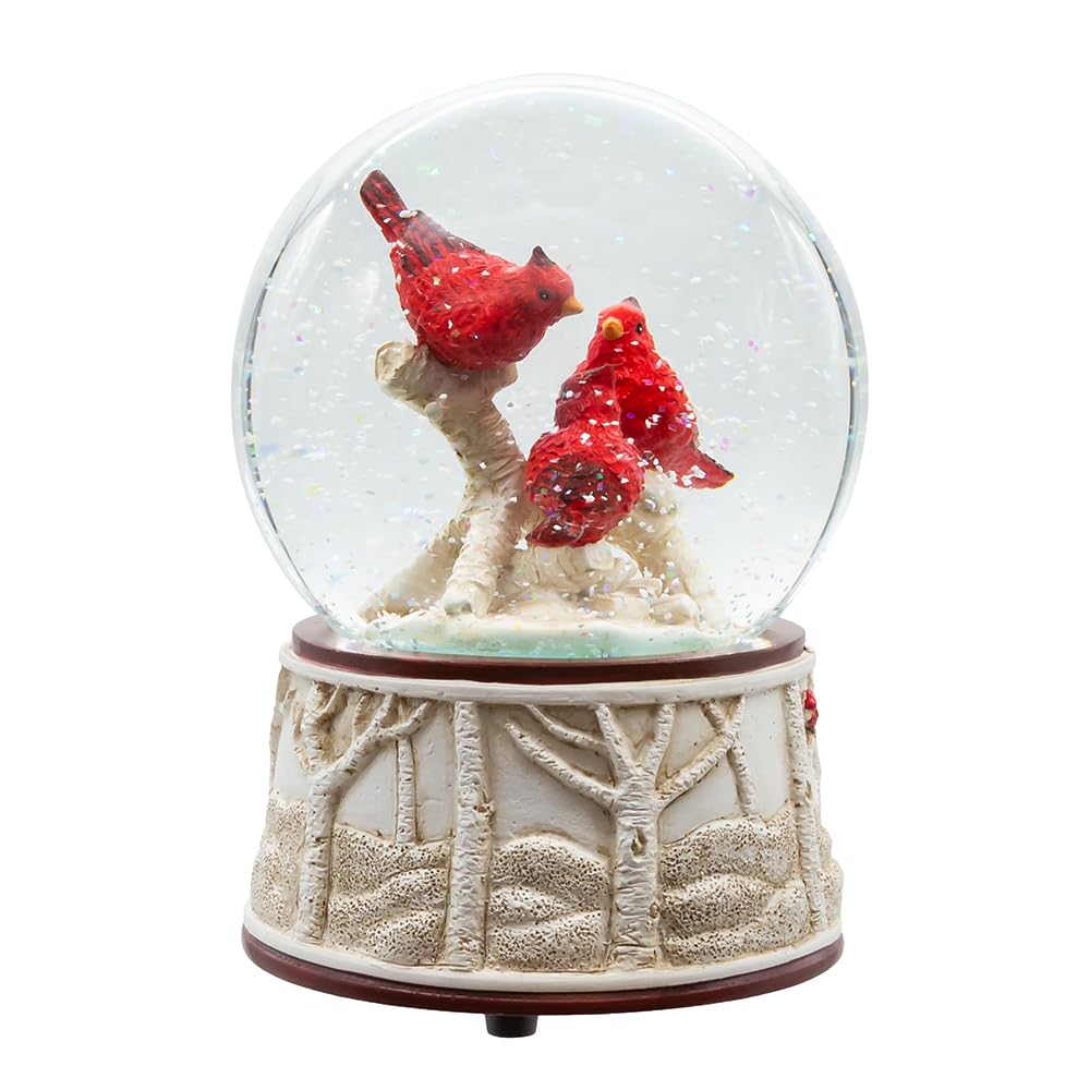 Kurt Adler J3279 - Figura de globo de nieve musical de resina roja cardenal de 4 pulgadas que reproduce We Wish You A Merry Christmas