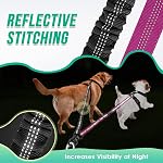 SlowTon Double Dog Leash Coupler, No Tangle 360° Swivel Dual Leashes for Walking 2 Dogs, Adjustable Length Reflective Splitter Leash for Training, Small, Medium & Large Two Dogs(Black&Fuchsia)