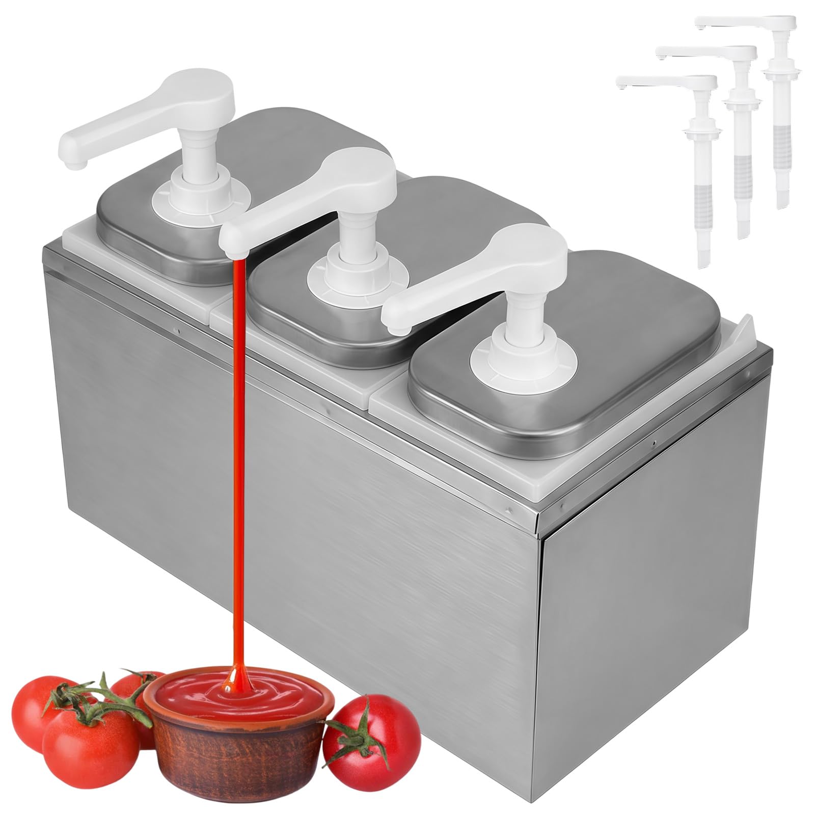 Dispenser per salse da 6 l, con 6 pompe girevoli a 360°, erogatore per salse, in acciaio inox 304, ideale per condimenti per insalata, senape, miele, marmellata, salsa al cioccolato