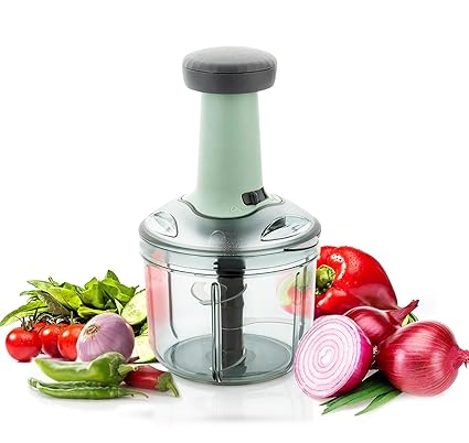 Prayati Manual Hand Press Push Chopper with 4 Blades for Effortless Chopping Vegetables&Fruits (Assorted, 900 Ml, Plastic),