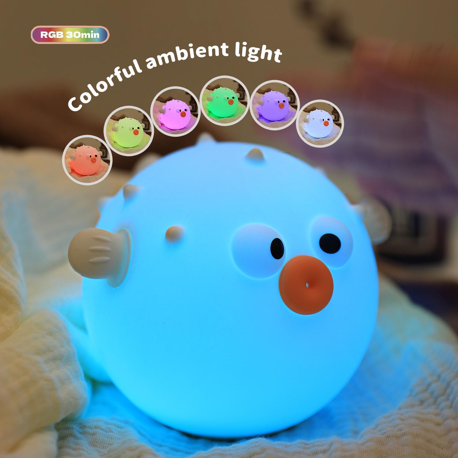 Myratts Anemonefish Night Light, Dimmable Nursery Fish Lamps, Super Squishy Silicone Touch Control RGB Night Lamp for Kids Adults, Used for Camping Party Room Decor(Anemonefish)