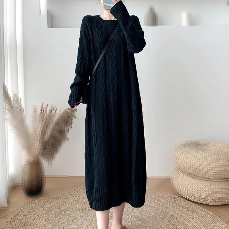 Maglione da donna autunno inverno intrecciato lavorato a maglia tinta unita O-collo allentato casual maglioni caldi