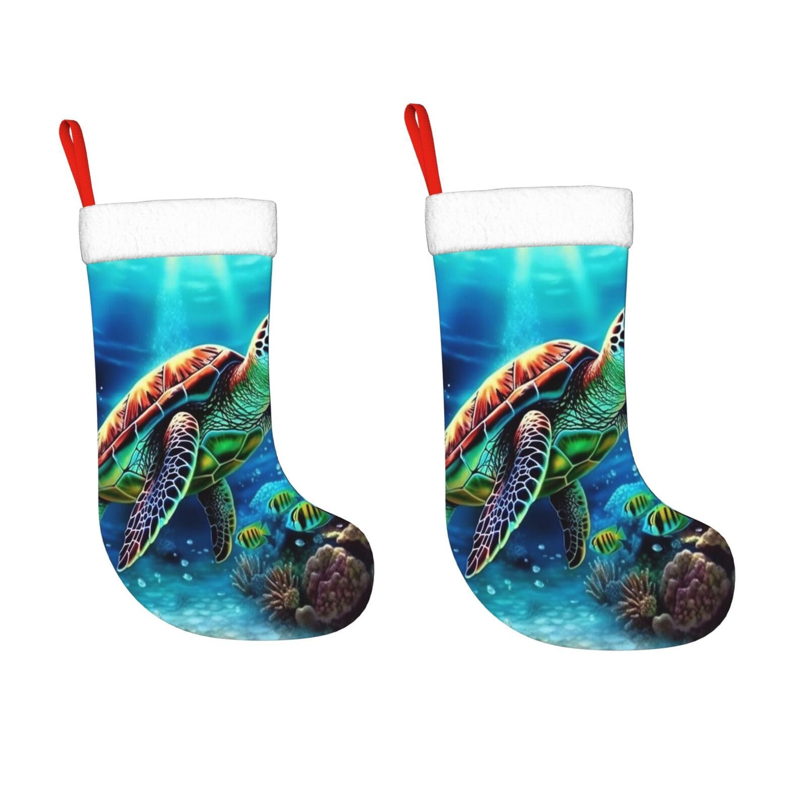 KLOPH 2 Pack 18 Inches Christmas Stockings Personalized Sea Turtles Diamond Painting Xmas Stocking Hanging Decoration Fireplace Stocking for Holiday Xmas Tree Christmas Fireplace Decor Gifts
