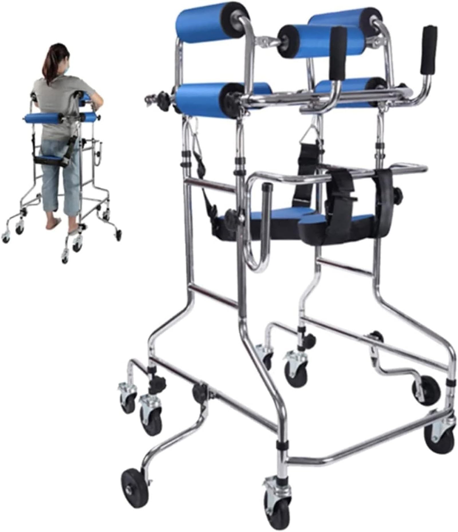 Andador plegable, con asiento, Bipedestador de Rehabilitación Ajustable con 8 Ruedas, Ayuda a la Movilidad para Caminar Ligero, Rollator Médico para Ancianos, Discapacitados
