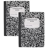 Emraw Black & White Marble Style Cover Composition Book with 100 Sheets of Wide Ruled White Paper (2 Pack)