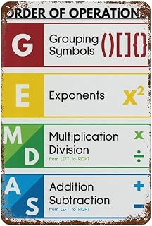 AUOQKQUT Vintage Math Poster Metal Sign Order Of Operations Educational Chart PEMDAS Rule Classroom Wall Decor for Teacher Office Study Room 8 X 12 inch